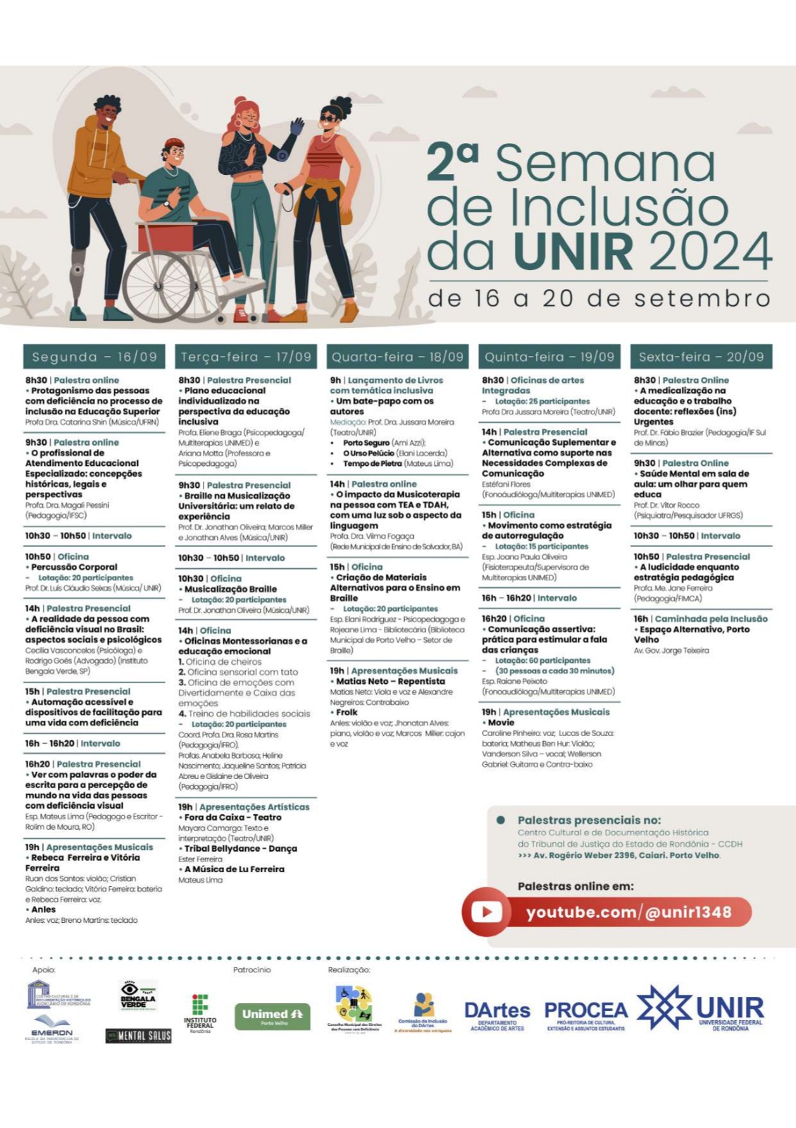 2ª Semana de Inclusão da UNIR acontece de 16 a 20 de setembro no CCDH